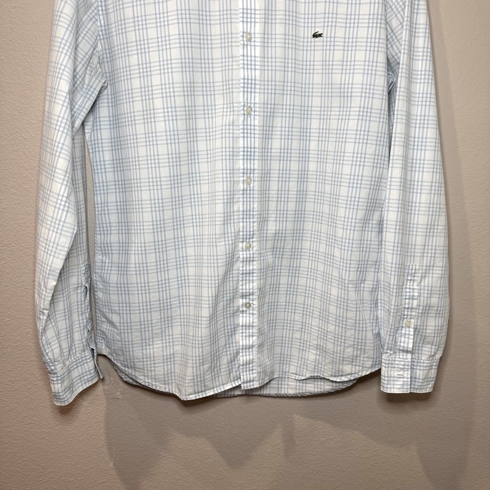 Men’s Lacoste Blue & White Casual Button Dwn Shirt Regular Fit w Logo Sz 38 - Picture 4 of 9